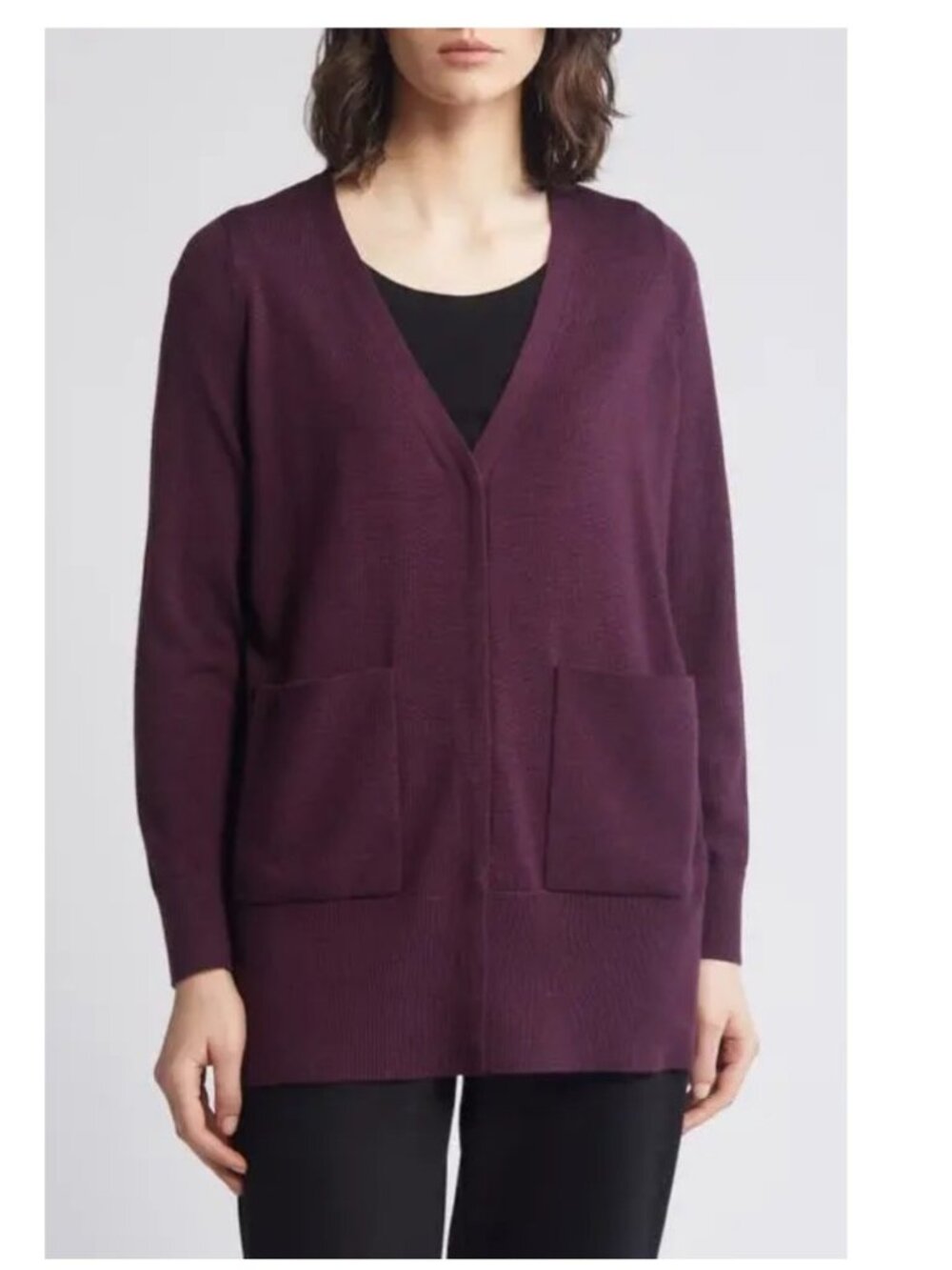 Eileen Fisher V-neck Snap Front Merino Wool Cardigan Sweater Sz M